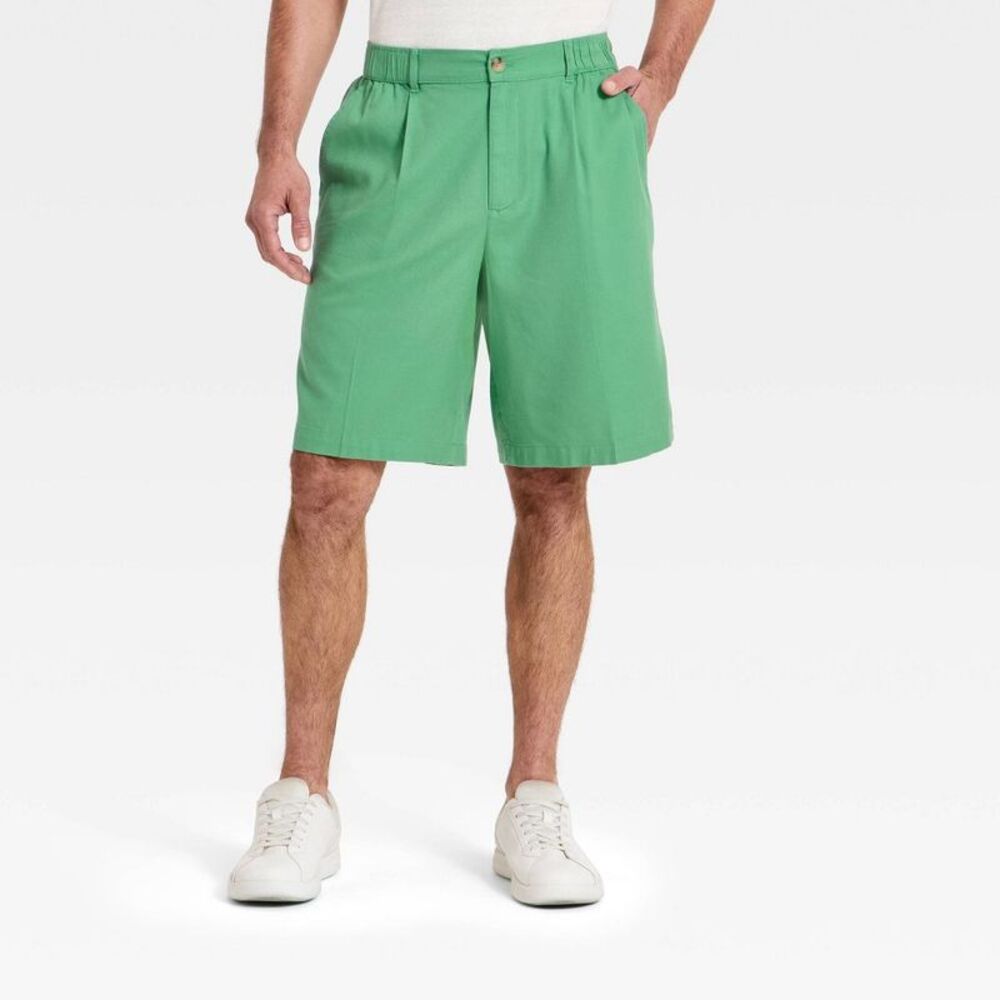 Men's 10" Longline Pleated Shorts - Goodfellow & Co Green XL